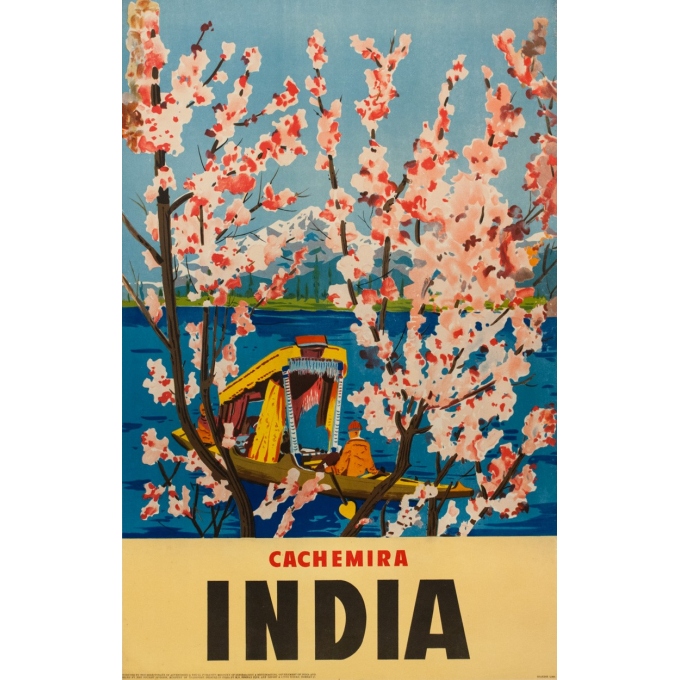 Affiche ancienne de voyage - Anonyme - Circa 1950 - Cachemir Inde - 100 par 64 cm