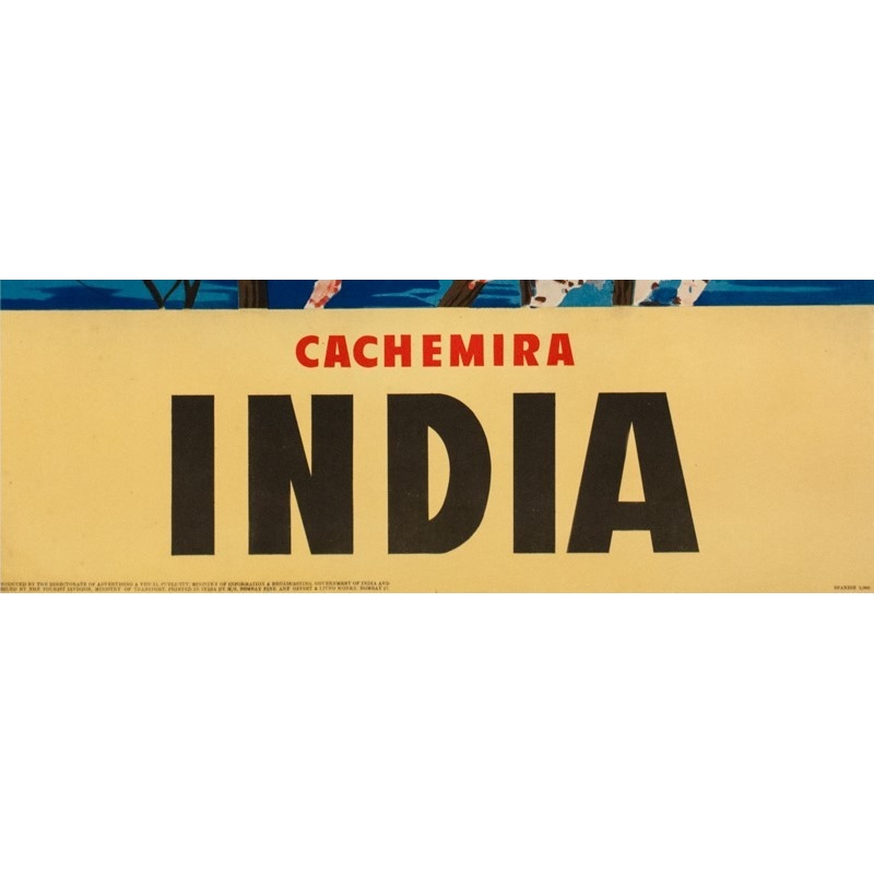 Affiche ancienne de voyage - Anonyme - Circa 1950 - Cachemir Inde - 100 par 64 cm - 3