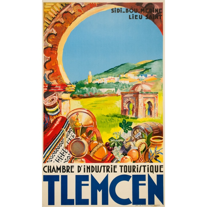 Affiche ancienne de voyage - G.Vigoureux - Circa 1930 - Tlemcen Sidi Bou Medin - 100 par 60 cm