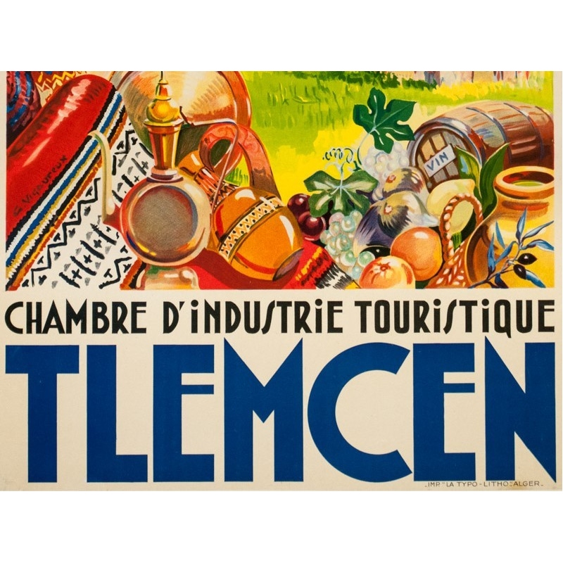 Affiche ancienne de voyage - G.Vigoureux - Circa 1930 - Tlemcen Sidi Bou Medin - 100 par 60 cm - 3
