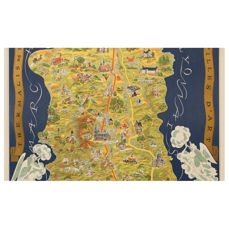 Affiche ancienne de voyage - Fernand Dantan - Circa 1950 - Auvergne Carte Illustrée - 95 par 66.5 cm - 3