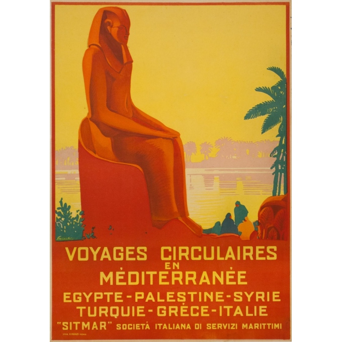 Affiche ancienne de voyage - Simonetti - Circa 1925 - Voyage Circulaire En Méditerranée - 69 par 48.5 cm