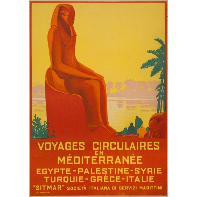 Vintage travel poster - Simonetti - Circa 1925 - Voyage Circulaire En Méditerranée - 27.2 by 19.1 inches