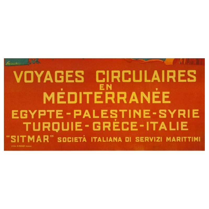 Affiche ancienne de voyage - Simonetti - Circa 1925 - Voyage Circulaire En Méditerranée - 69 par 48.5 cm - 3