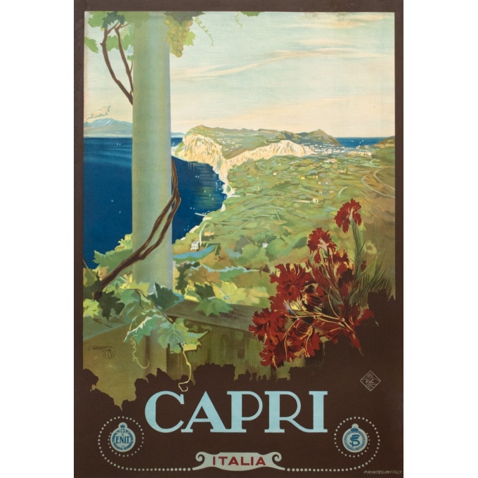 Affiche ancienne de voyage - M.Borgoni - Circa 1925 - Capri Italie - 101 par 70 cm