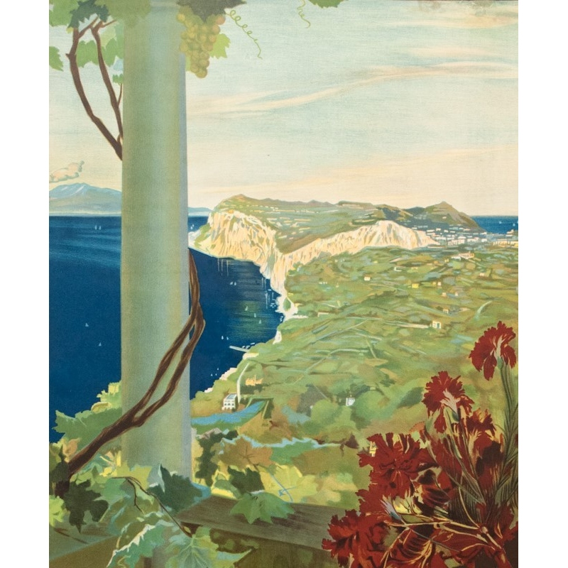 Vintage travel poster - M.Borgoni - Circa 1925 - Capri Italie - 39.8 by 27.6 inches - 2