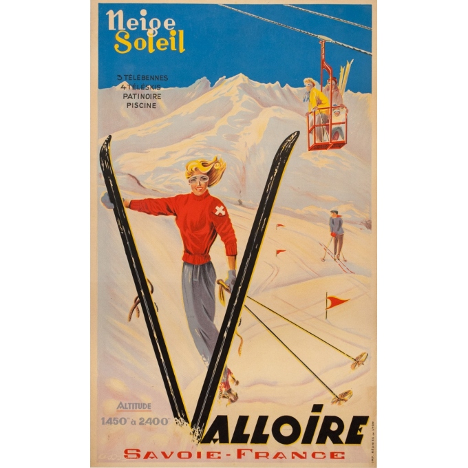 Affiche ancienne de voyage - Anonyme - 1946 - Valloire - 100 par 61.5 cm