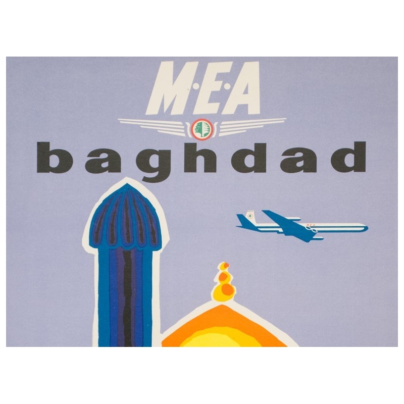 Affiche ancienne de voyage - Auriac - Circa 1960 - Baghdad Middle East Air Lines MEA - 80 par 53 cm - 2