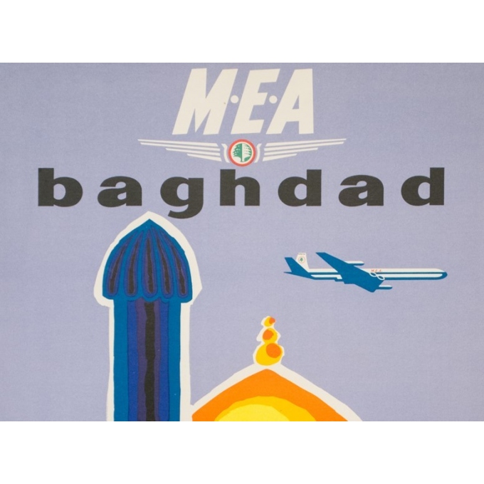 Vintage travel poster - Auriac - Circa 1960 - Baghdad Middle East Air Lines MEA - 31.5 by 20.9 inches - 2