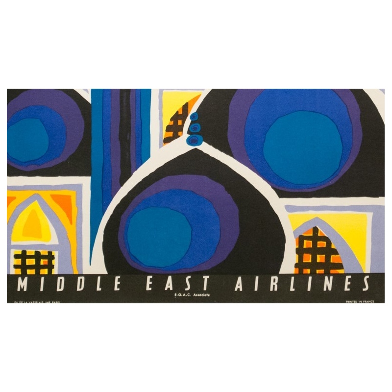 Vintage travel poster - Auriac - Circa 1960 - Baghdad Middle East Air Lines MEA - 31.5 by 20.9 inches - 3