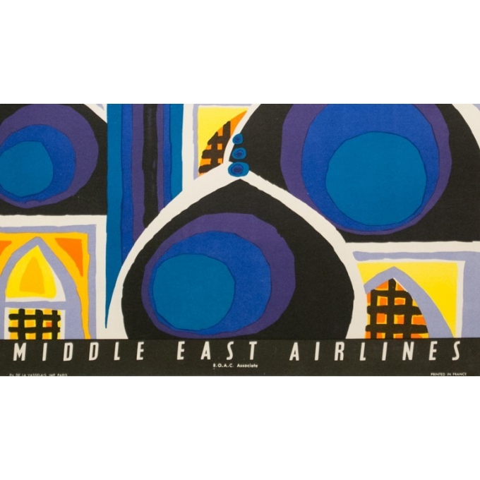 Vintage travel poster - Auriac - Circa 1960 - Baghdad Middle East Air Lines MEA - 31.5 by 20.9 inches - 3