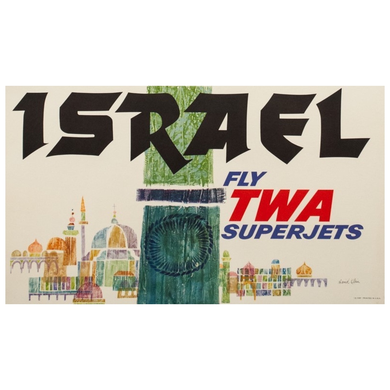 Vintage travel poster - David klein - Circa 1960 - Israël TWA - 39.8 by 25 inches - 3