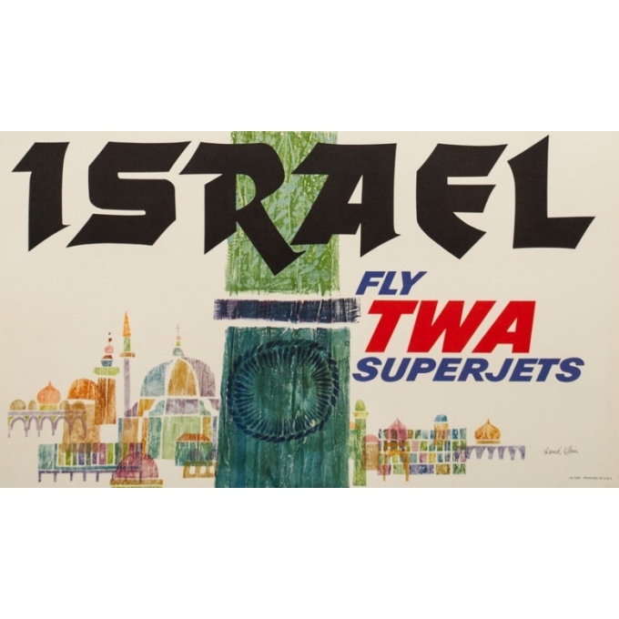 Affiche ancienne de voyage - David klein - Circa 1960 - Israël TWA - 101 par 63.5 cm - 3