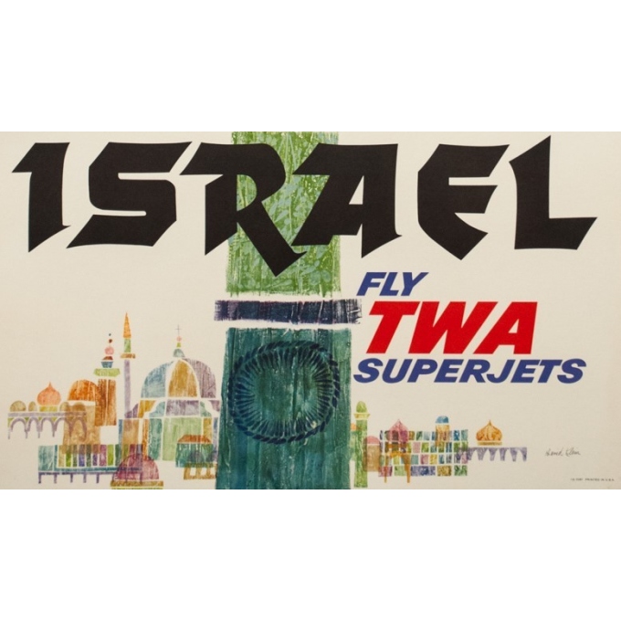 Vintage travel poster - David klein - Circa 1960 - Israël TWA - 39.8 by 25 inches - 3
