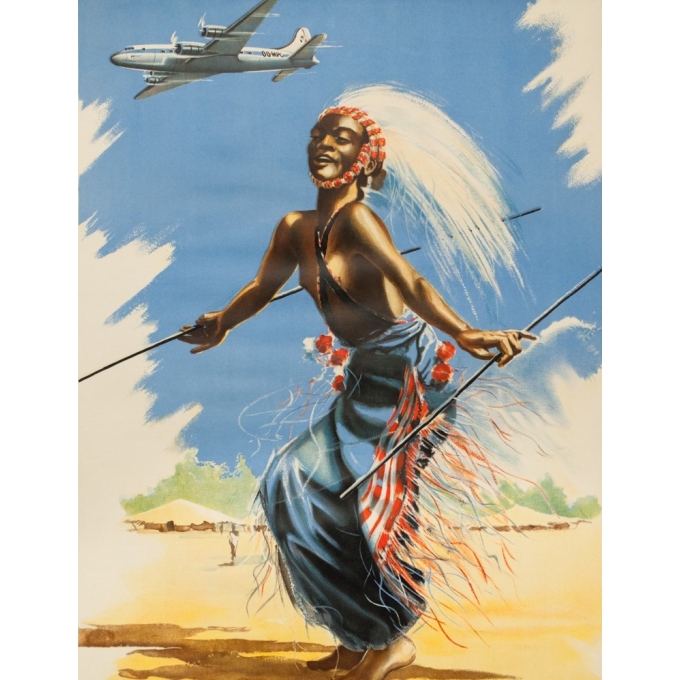 Affiche ancienne de voyage -  C./Pub - Circa 1950 - Sabena Naar Belgisch Congo En Zuid Afrika - 101 par 63 cm - 2