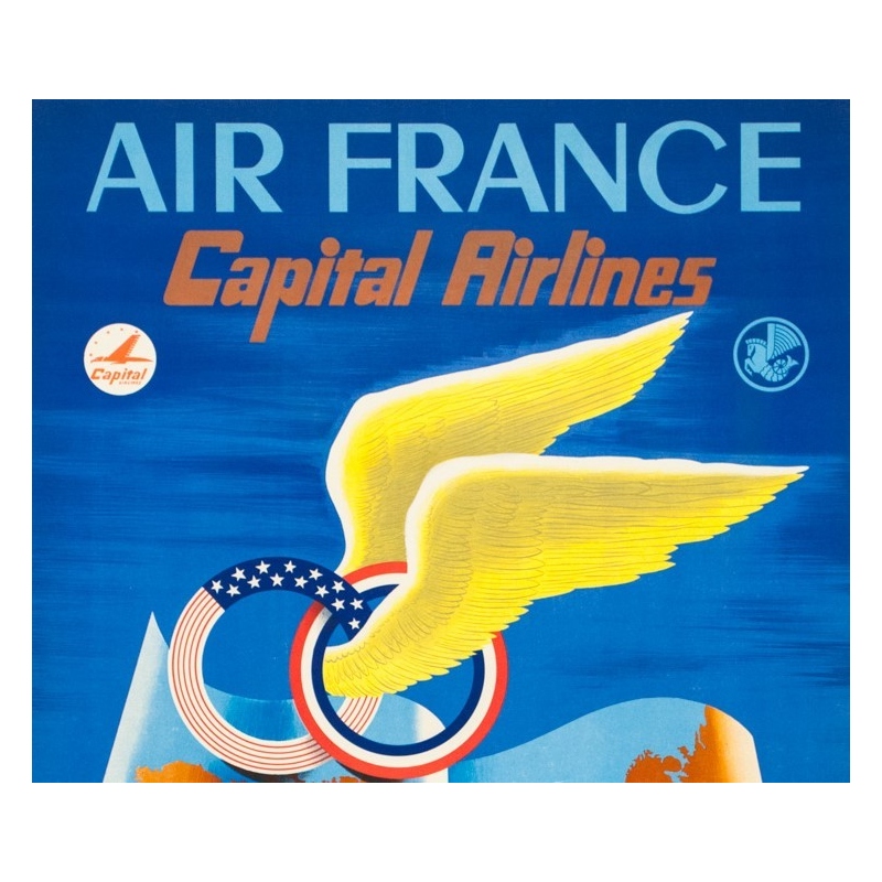 Vintage travel poster - Plaquet - 1950 - Air France Capital Airlines- 39.4 by 26.4 inches - 2