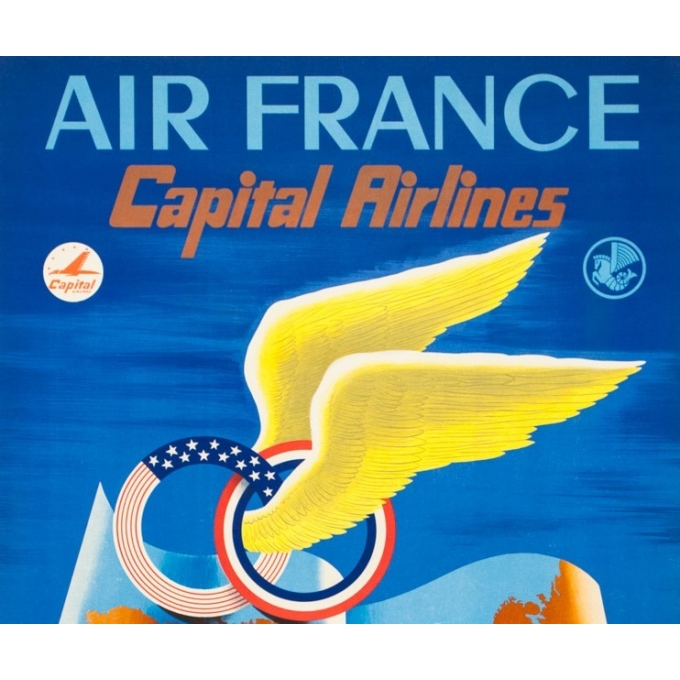 Affiche ancienne de voyage - Plaquet - 1950 - Air France Capital Airlines - 100 par 67 cm - 2