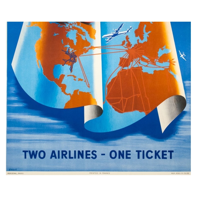 Affiche ancienne de voyage - Plaquet - 1950 - Air France Capital Airlines - 100 par 67 cm - 3