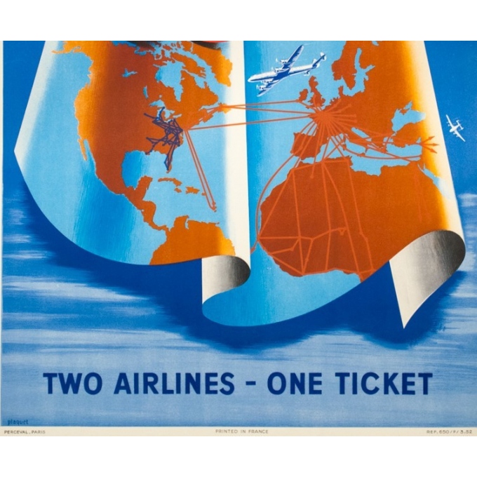 Affiche ancienne de voyage - Plaquet - 1950 - Air France Capital Airlines - 100 par 67 cm - 3