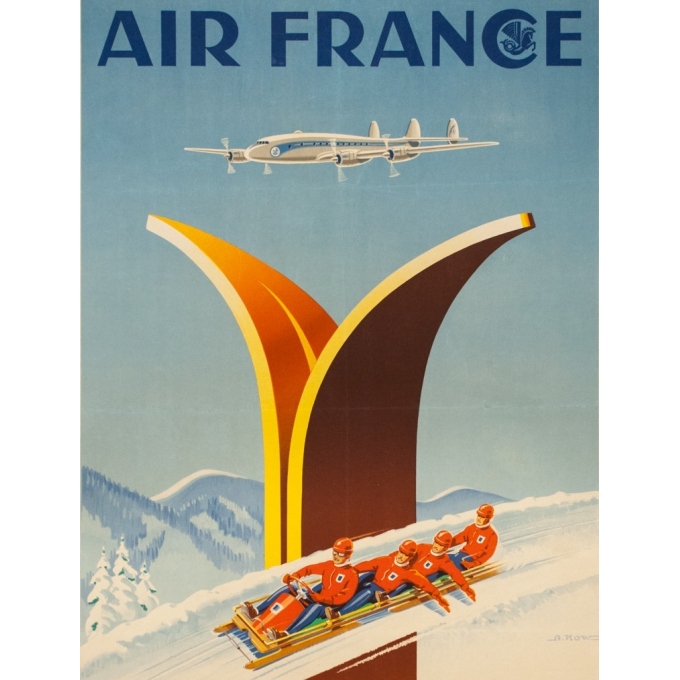 Affiche ancienne de voyage - A.Kow - 1951 - Air France Sports D'Hiver - 99 par 62 cm - 2