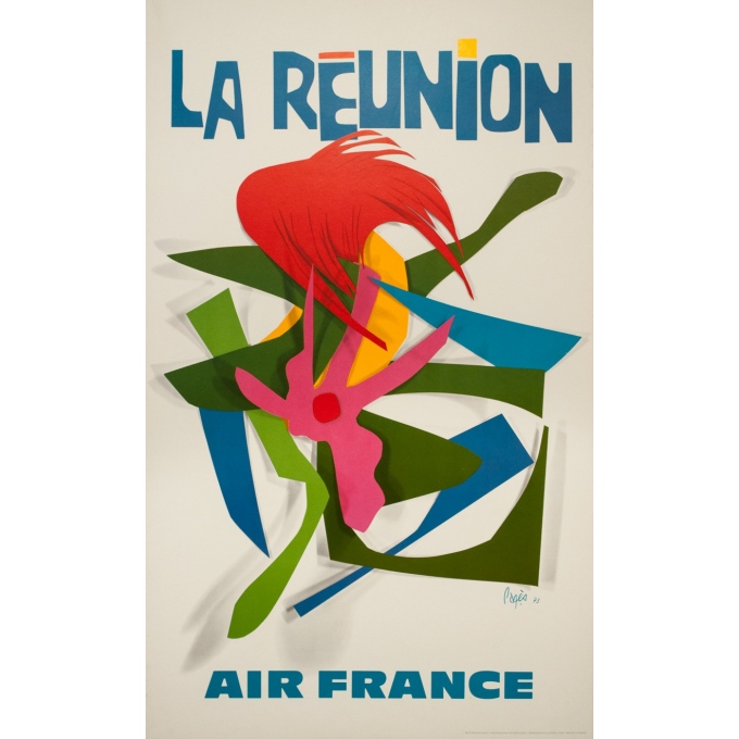 Affiche ancienne de voyage - Raymond pagès - 1970 - Air France La Reunion - 99.5 par 63.5 cm