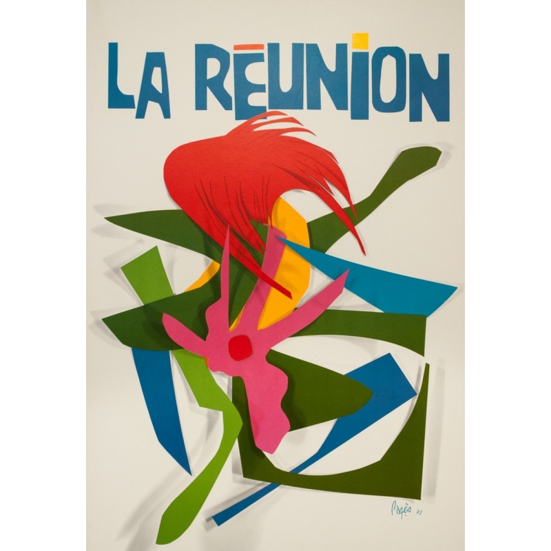 Vintage travel poster - Raymond Pagès - 1970 - Air France La Reunion - 39.2 by 25 inches - 2