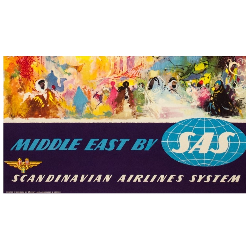 Vintage travel poster - ON - 1950 - Middle East SAS - 39.8 by 24 inches - 3