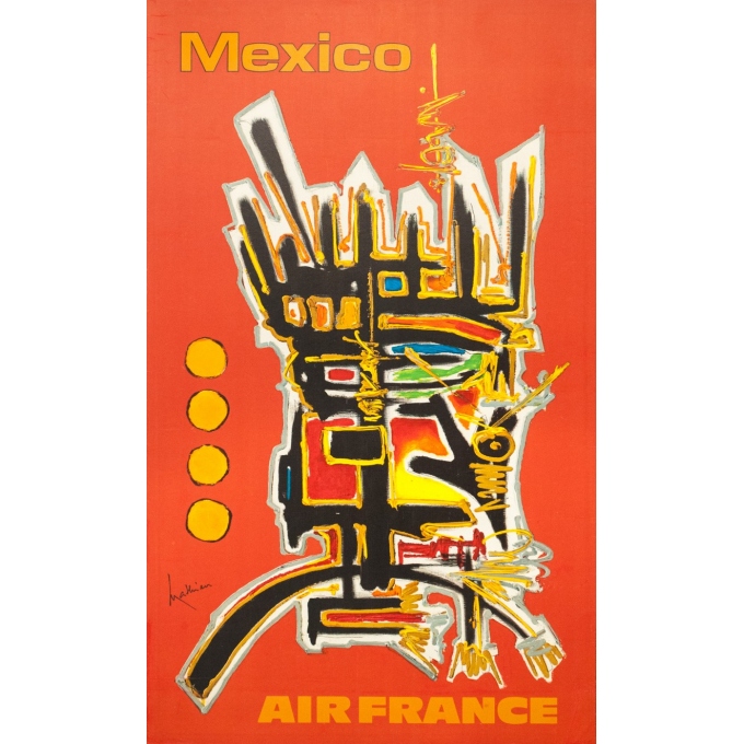 Affiche ancienne de voyage - Mathieu - 1968 - Air France Mexico - 99.5 par 60.5 cm