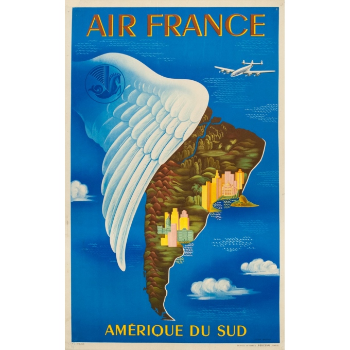 Affiche ancienne de voyage - Lucien Boucher - 1950 - Air France Amérique Du Sud - 99 par 61 cm