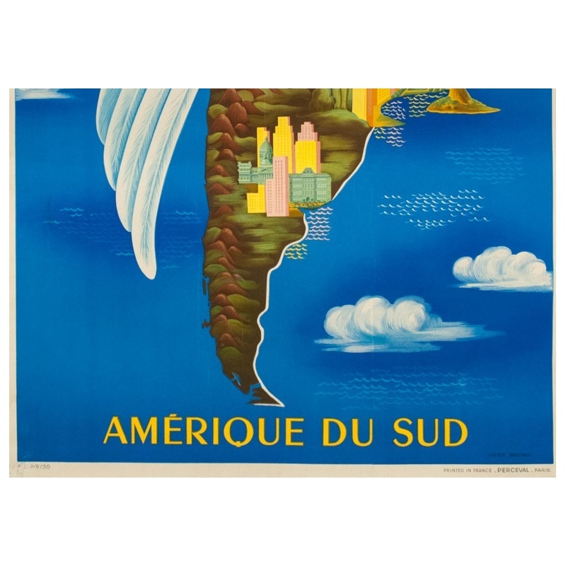 Affiche ancienne de voyage - Lucien Boucher - 1950 - Air France Amérique Du Sud - 99 par 61 cm - 3