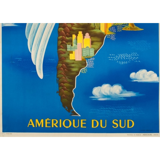 Vintage travel poster - Lucien Boucher - 1950 - Air France Amérique Du Sud - 39 by 24 inches - 3