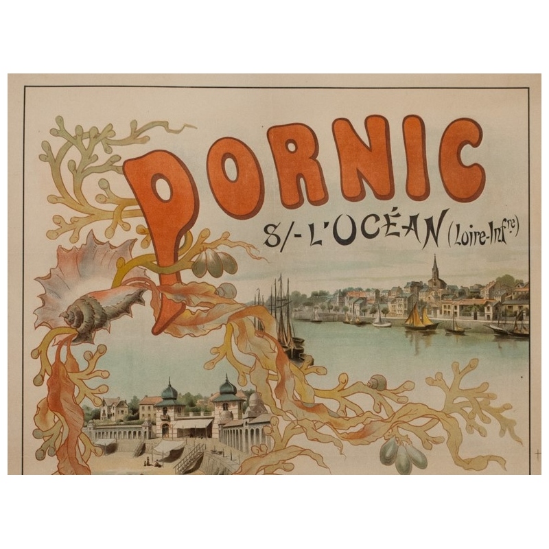 Vintage travel poster - Romieux - Circa 1900 - Pornic Sur L'Océan - 43.3 by 29.9 inches - 2