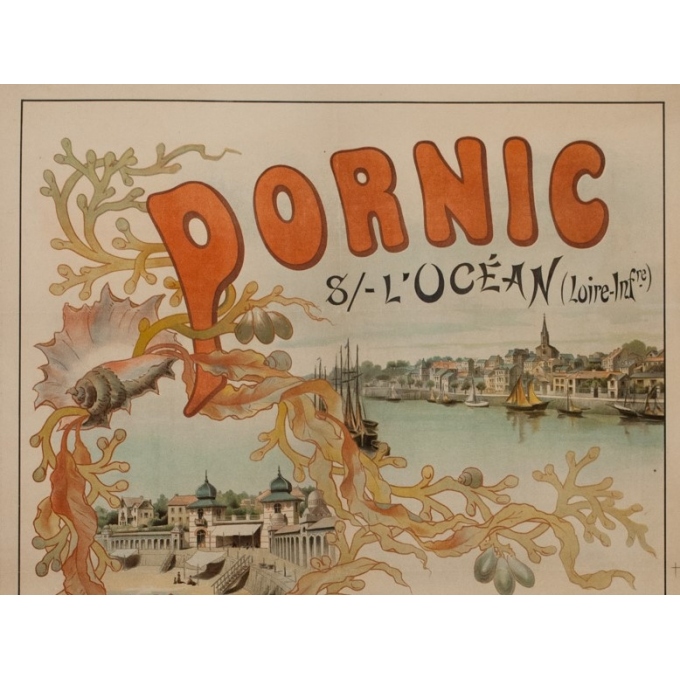 Vintage travel poster - Romieux - Circa 1900 - Pornic Sur L'Océan - 43.3 by 29.9 inches - 2