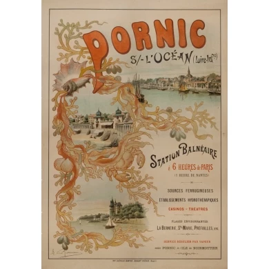 Affiche ancienne de voyage - Romieux - Circa 1900 - Pornic Sur L'Océan - 110 par 76 cm