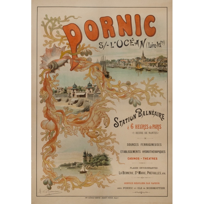 Vintage travel poster - Romieux - Circa 1900 - Pornic Sur L'Océan - 43.3 by 29.9 inches