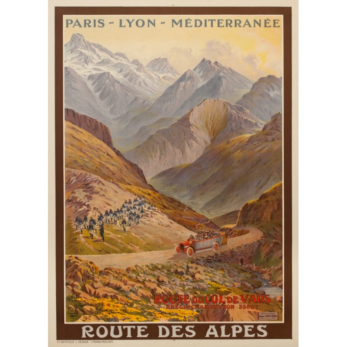 Vintage travel poster - Emanuel Brun - 1912 - Route Du Col De Vars - 42.7 by 30.9 inches