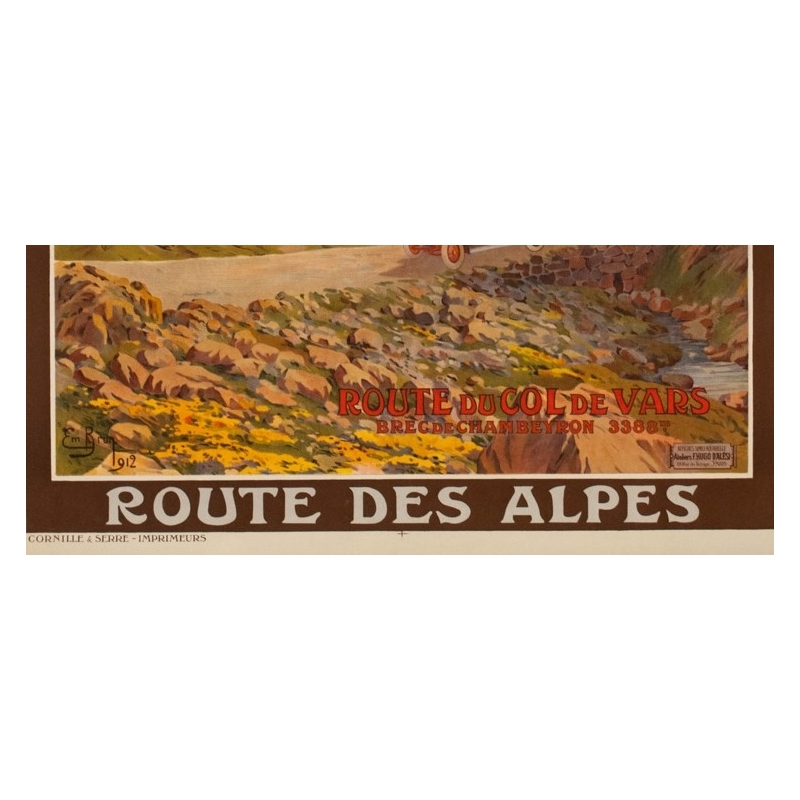 Affiche ancienne de voyage - Emanuel Brun - 1912 - Route Du Col De Vars - 108.5 par 78.5 cm - 3