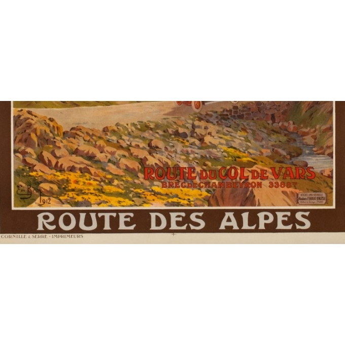 Vintage travel poster - Emanuel Brun - 1912 - Route Du Col De Vars - 42.7 by 30.9 inches - 3
