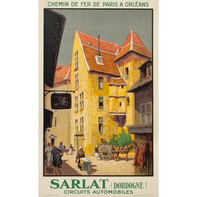 Affiche ancienne de voyage - Hallo - 1930 - Sarlat Dordogne - 100 par 62 cm
