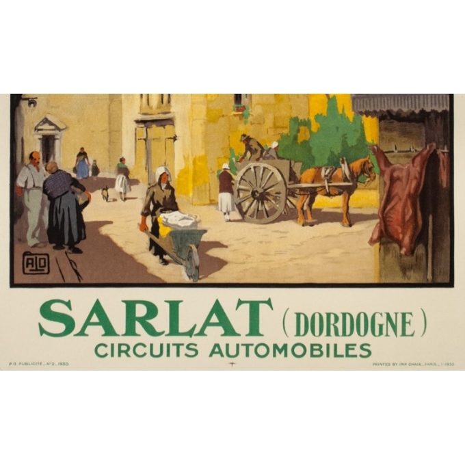 Affiche ancienne de voyage - Hallo - 1930 - Sarlat Dordogne - 100 par 62 cm - 3