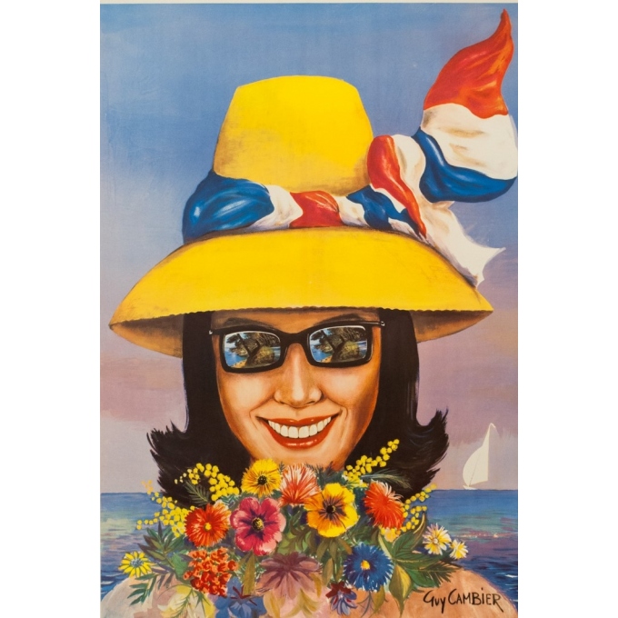 Affiche ancienne de voyage - Guy Cambier - Circa 1955 - Roquebrune Cap Martin Côte D'Azur - 99 par 62.5 cm - 2