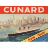 Affiche ancienne de voyage - Anonyme - Circa 1950 - Cunard Cherbourg New York - 102 par 63 cm - 2
