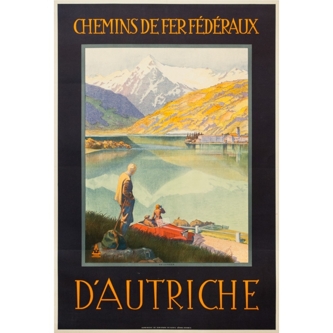 Affiche ancienne de voyage - Exax Sptizer - Circa 1935 - Chemin De Fer Fédéreaux D'Autriche Zellersee - 95 par 64 cm