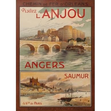 Vintage travel poster - A.Dubos - Circa 1910 - Visitez L'Anjou Angers Saumur - 42.3 by 29.5 inches