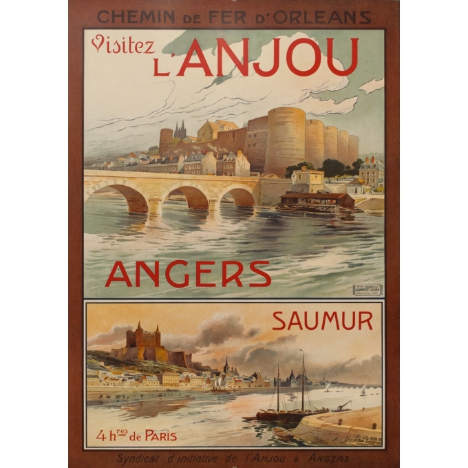 Affiche ancienne de voyage - A.Dubos - Circa 1910 - Visitez L'Anjou Angers Saumur - 107.5 par 75 cm