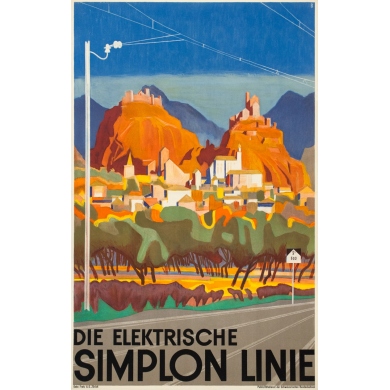 Affiche ancienne de voyage - B. - Circa 1950 - Ligne Du Simplon - 102 par 64 cm
