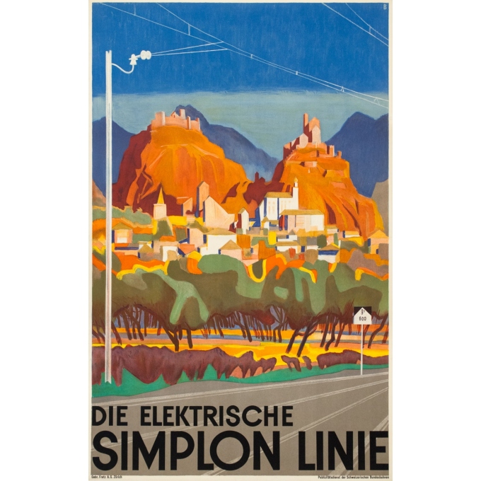 Vintage travel poster - Monogramme B. - Circa 1950 - Ligne Du Simplon - 40.2 by 25.2 inches