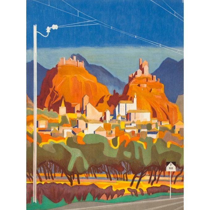 Vintage travel poster - Monogramme B. - Circa 1950 - Ligne Du Simplon - 40.2 by 25.2 inches - 2