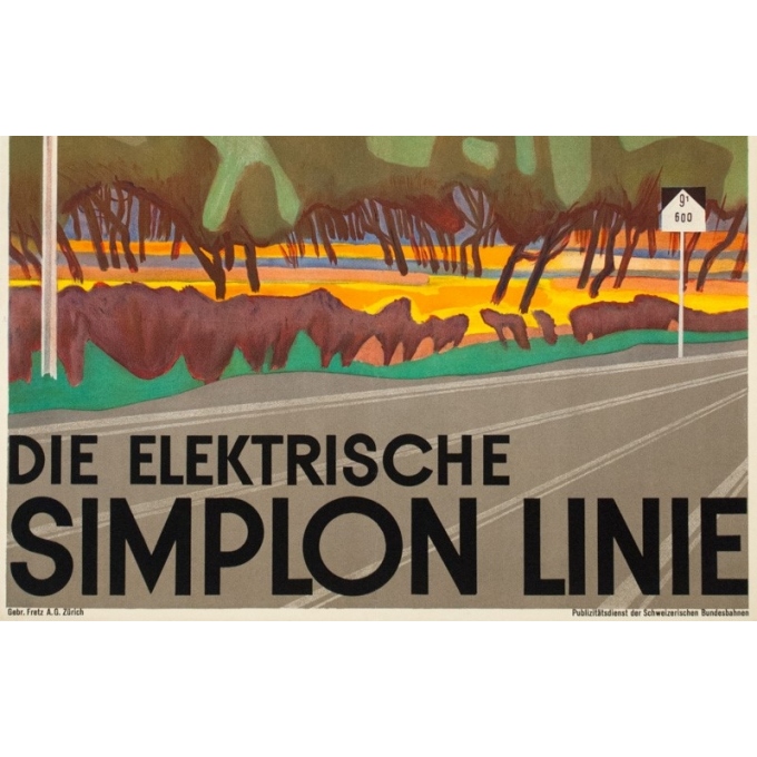 Vintage travel poster - Monogramme B. - Circa 1950 - Ligne Du Simplon - 40.2 by 25.2 inches - 3