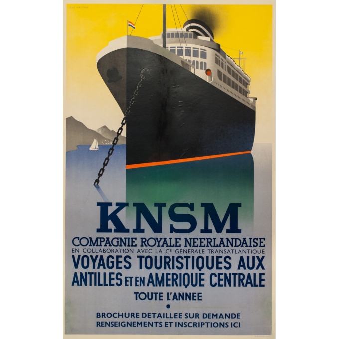 Vintage travel poster - Jean Walther - Circa 1930 - Knsm Compagnie Royale Néerlandaise - 39.6 by 26.8 inches Vintage travel poster - Jean Walther - Circa 1930 - Knsm Compagnie Royale Néerlandaise - 39.6 by 26.8 inches